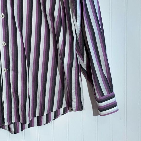 Michael Michael Kors Button Down Shirt Men Large Purple Stripped Long Sleeve - Picture 4 of 12
